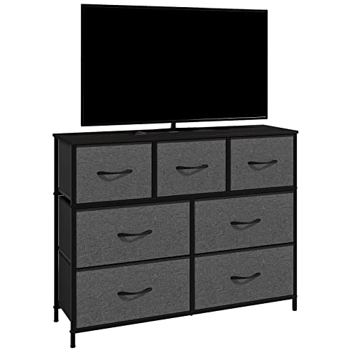 Maxtown Dresser for Bedroom with 7 Drawers, Dressers & Chests of Drawers with Fabric Storage Drawer, Sturdy Steel Frame, Wood Top, Closet Storage Organizer for Living Room/Bedroom/Hallway/Entryway,