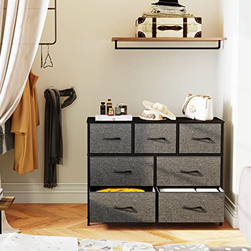 Maxtown Dresser for Bedroom with 7 Drawers, Dressers & Chests of Drawers with Fabric Storage Drawer, Sturdy Steel Frame, Wood Top, Closet Storage Organizer for Living Room/Bedroom/Hallway/Entryway,