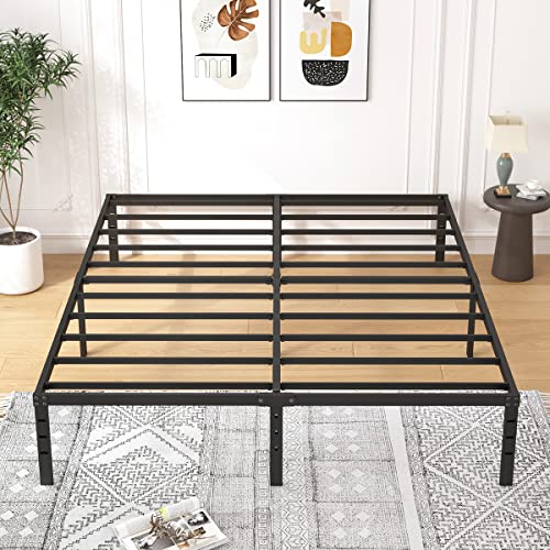 ALDRICH 18 Inch Metal Full Size Bed Frame - Black Basic Anti Squeak Steel Slats Platform, Easy Assembly Heavy Duty Noise Free Bedframes, No Box Spring Needed