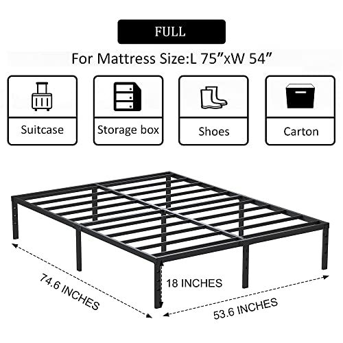 ALDRICH 18 Inch Metal Full Size Bed Frame - Black Basic Anti Squeak Steel Slats Platform, Easy Assembly Heavy Duty Noise Free Bedframes, No Box Spring Needed