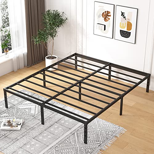 ALDRICH 18 Inch Metal Full Size Bed Frame - Black Basic Anti Squeak Steel Slats Platform, Easy Assembly Heavy Duty Noise Free Bedframes, No Box Spring Needed