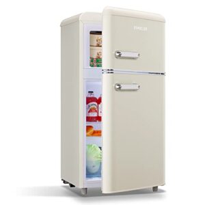 demuller retro mini refrigerator 3.5 cu.ft dual door fridge with handle removable glass shelves 7 temperature control levels for dorm, office, bedroom