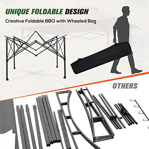 COOS BAY 8x5 Pop up Grill Gazebo Portable BBQ Gazebo Canopy Tent with Roller Bag, Outdoor Barbeque Shelter, Beige