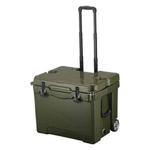 forout hard cooler with wheels and handle, 40 quart ice chest with wheels keeping ice cold for days, great for the beach, boat, travel,fishing, barbecue or camping army green
