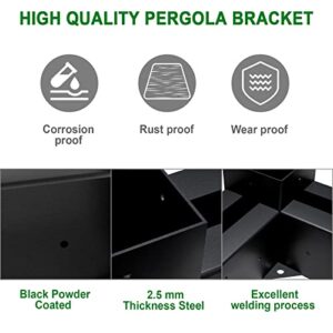 HomiShare 4"x 4" Pergola Brackets, 4Pcs Steel 3-Way Right Angle Corner Bracket, Heavy Duty Black Powder Coated Pergola Kit for Gazebo 4"x 4" (Actual: 3.5x3.5 Inch) Lumber