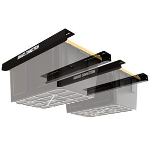 overhead garage storage bin rack - ceiling bracket for holding gallon tote - organization steel black shelving and track (2 pack)