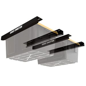 Overhead Garage Storage Bin Rack - Ceiling Bracket for Holding Gallon Tote - Organization Steel Black Shelving and Track (2 Pack)