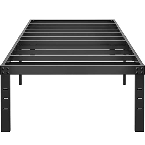 HOBINCHE 16 Inch Twin Size Bed Frame, No Box Spring Needed, Heavy Duty Black Metal Platform Mattress Foundation with Steel Slats, Non-Slip Noise Free Easy Assembly, Cleance Storage