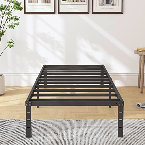 HOBINCHE 16 Inch Twin Size Bed Frame, No Box Spring Needed, Heavy Duty Black Metal Platform Mattress Foundation with Steel Slats, Non-Slip Noise Free Easy Assembly, Cleance Storage