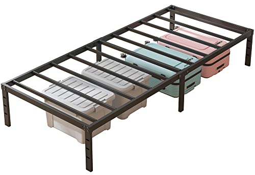 HOBINCHE 16 Inch Twin Size Bed Frame, No Box Spring Needed, Heavy Duty Black Metal Platform Mattress Foundation with Steel Slats, Non-Slip Noise Free Easy Assembly, Cleance Storage
