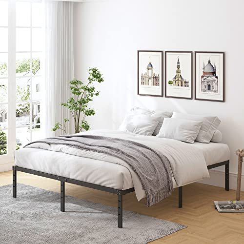 HOBINCHE 16 Inch King Size Bed Frame, No Box Spring Needed, Heavy Duty Black Metal Platform Mattress Foundation with Steel Slats, Non-Slip Noise Free Easy Assembly, Cleance Storage