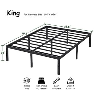 HOBINCHE 16 Inch King Size Bed Frame, No Box Spring Needed, Heavy Duty Black Metal Platform Mattress Foundation with Steel Slats, Non-Slip Noise Free Easy Assembly, Cleance Storage