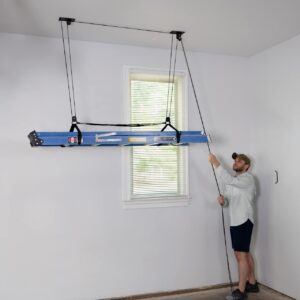 StoreYourBoard Ladder Storage Ceiling Pulley System, Garage Mount Hoist, Heavy Duty Hanging Organizer Holds 150 lbs