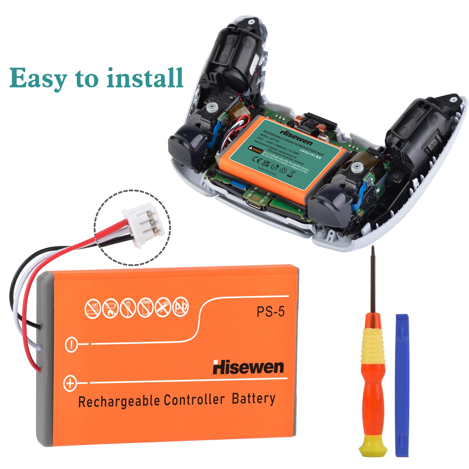 Hisewen PS5 Controller Battery, Upgraded 3980mAh LIP1708 PS5 Battery Pack for Sony Playstation 5 PS5 DualSense CFI-ZCT1W Wireless Controller