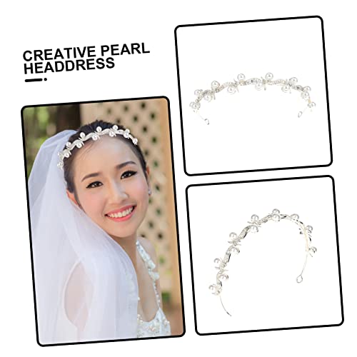 ADOCARN Bridal Crown Headband Women's Headbands Scrunchies Rhinestone Decor Shining Headdress Wedding Tiara Pearl Hair Decoration Bridal Pearl Hair Hoops Headband with Peals Bride