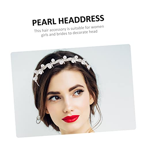 ADOCARN Bridal Crown Headband Women's Headbands Scrunchies Rhinestone Decor Shining Headdress Wedding Tiara Pearl Hair Decoration Bridal Pearl Hair Hoops Headband with Peals Bride