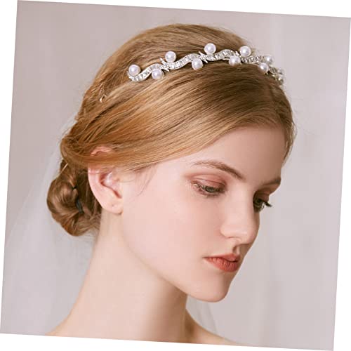 ADOCARN Bridal Crown Headband Women's Headbands Scrunchies Rhinestone Decor Shining Headdress Wedding Tiara Pearl Hair Decoration Bridal Pearl Hair Hoops Headband with Peals Bride