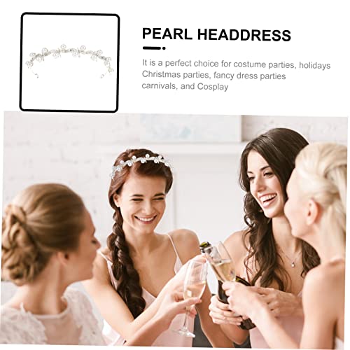 ADOCARN Bridal Crown Headband Women's Headbands Scrunchies Rhinestone Decor Shining Headdress Wedding Tiara Pearl Hair Decoration Bridal Pearl Hair Hoops Headband with Peals Bride