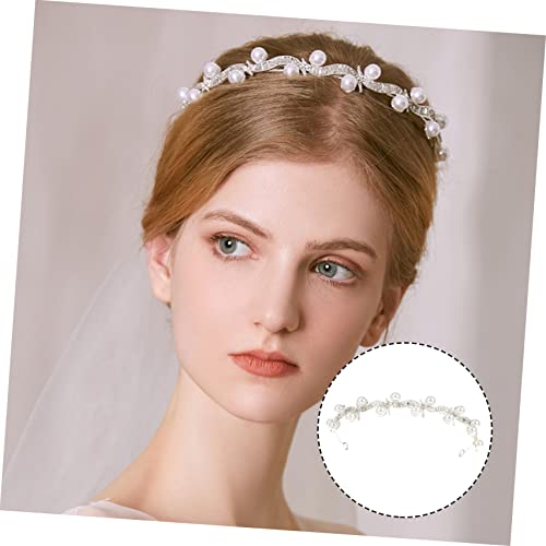 ADOCARN Bridal Crown Headband Women's Headbands Scrunchies Rhinestone Decor Shining Headdress Wedding Tiara Pearl Hair Decoration Bridal Pearl Hair Hoops Headband with Peals Bride