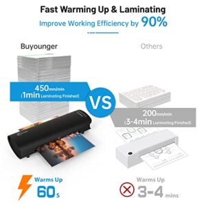 Buyounger Laminator, Laminator Machine with Laminating Sheets & 60s Warm Up, 6 in 1 Hot & Cold A4 Laminating Machine, 9-Inch Personal Thermal Laminator with 20 Pouches for Home School Office