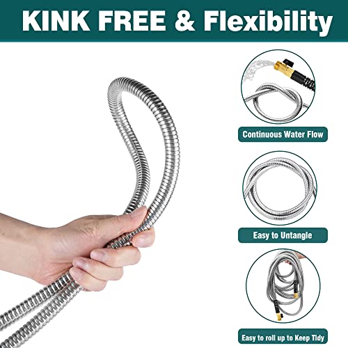 Garden Hose 50 ft Metal - Stainless Steel Water Hose Flexible Heavy Duty Garden Hose Collapsible and No Kink Water Pipe