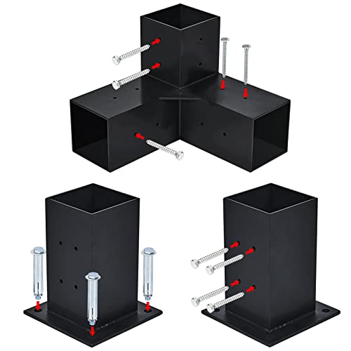 TPSHKE 4 Pack 4"×4" 3-Way Right Angle Corner Pergola Brackets & Post Base Kits，Aluminum Alloy Pergola Kits with Screws for 4x4 Inch (Actual 3.6"x 3.6") Wood Beams