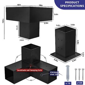 TPSHKE 4 Pack 4"×4" 3-Way Right Angle Corner Pergola Brackets & Post Base Kits，Aluminum Alloy Pergola Kits with Screws for 4x4 Inch (Actual 3.6"x 3.6") Wood Beams