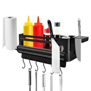 qoyntuer griddle caddy for 28"/36" blackstone griddles/prep cart accessories, grill caddy space saving bbq accessories storage box with magnetic tool holder/paper tower/knife shelf/6 s-hooks