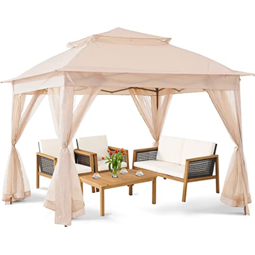 Harmon Wandyer 11'x11' Pop Up Gazebo with Mosquito Nettings, Outdoor Canopy Shelter for Garden Lawn Backyard, Patio Cover Outdoor Gazebo Pergola Grill Party Gazebo