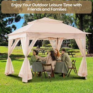 Harmon Wandyer 11'x11' Pop Up Gazebo with Mosquito Nettings, Outdoor Canopy Shelter for Garden Lawn Backyard, Patio Cover Outdoor Gazebo Pergola Grill Party Gazebo