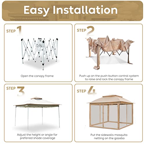 Harmon Wandyer 11'x11' Pop Up Gazebo with Mosquito Nettings, Outdoor Canopy Shelter for Garden Lawn Backyard, Patio Cover Outdoor Gazebo Pergola Grill Party Gazebo