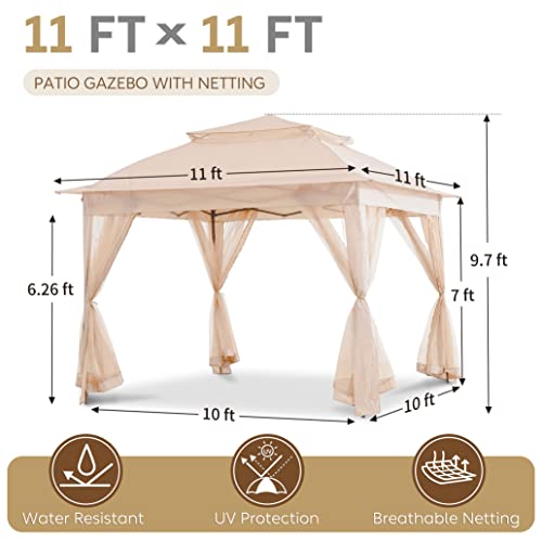 Harmon Wandyer 11'x11' Pop Up Gazebo with Mosquito Nettings, Outdoor Canopy Shelter for Garden Lawn Backyard, Patio Cover Outdoor Gazebo Pergola Grill Party Gazebo