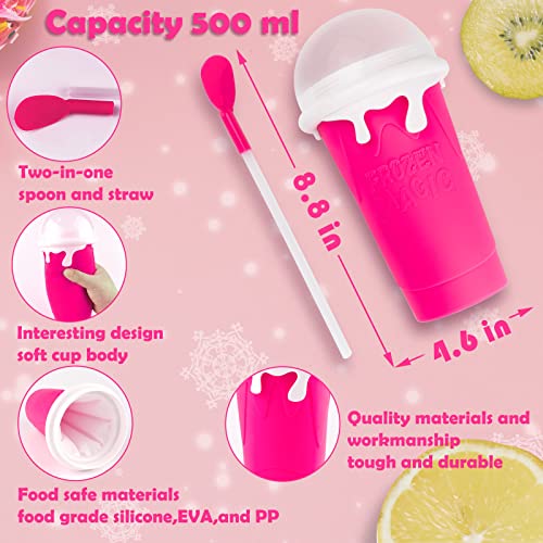 Slushy Cup Maker,Large Slushie Maker Cup 500ml,Double Layers Silicone Slushie Cup Maker Squeeze Cup,Quick Frozen Magic Slushy Maker Cup,DIY Slush Cup,Cool Stuff Gifts for Kids and Family - Pink