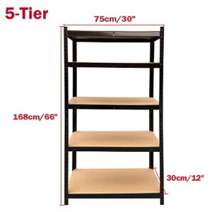 AUTOFU Storage Shelving Unit Garage Shelves Heavy Duty Metal Rack 30" W x 12" D x 66" H Black Adjustable 5-Tier Shelf Free Standing Utility Racking