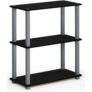 Furinno Turn-N-Tube 4-Tier Multipurpose Shelf Display Rack, Square Tube, Americano/Black & Turn-S-Tube 3-Tier Compact Multipurpose Shelf Display Rack with Square Tube, Black/Grey