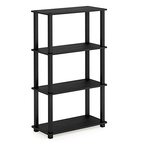 Furinno Turn-N-Tube 4-Tier Multipurpose Shelf Display Rack, Square Tube, Americano/Black & Turn-S-Tube 3-Tier Compact Multipurpose Shelf Display Rack with Square Tube, Black/Grey