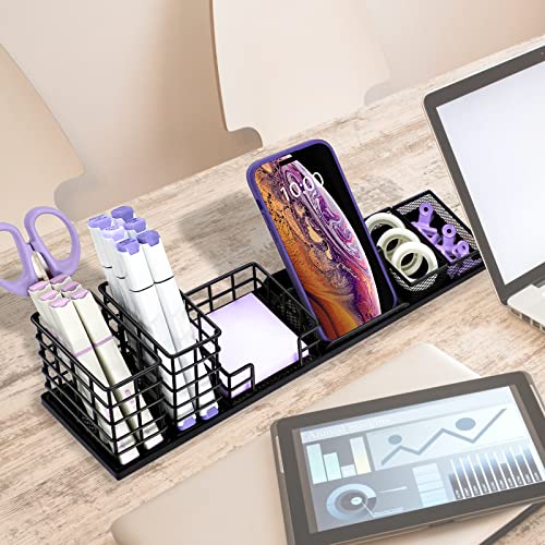 HMXLJJY Pen Holder for Desk,Desk organizer with pen holder,Desk Office Accessories with Sticky Notes Tray,Paper Clip Holder,Phone Stand, DIY Desktop Organization Caddy for Office Home School (Black)