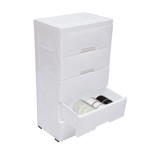 Gdrasuya10 Plastic Drawers Dresser, Storage Cabinet with 5 Drawers, Organizer Unit Stable Cart on Wheels Waterproof Plastic Cabinet with Locked Drawer for Bedroom Apartment, White