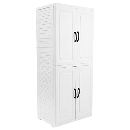 OUKANING Bedroom Storage Cabinets Plastic Clothes Storage Drawer Units with Wheels and Doors Multi-Layer Vertical Wardrobe Organizer for Bedroom Closet Living Room Entryway (22.4 x 15.7 x 51.6in)