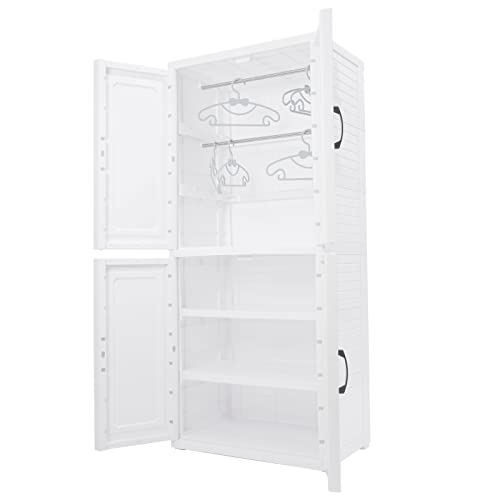 OUKANING Bedroom Storage Cabinets Plastic Clothes Storage Drawer Units with Wheels and Doors Multi-Layer Vertical Wardrobe Organizer for Bedroom Closet Living Room Entryway (22.4 x 15.7 x 51.6in)