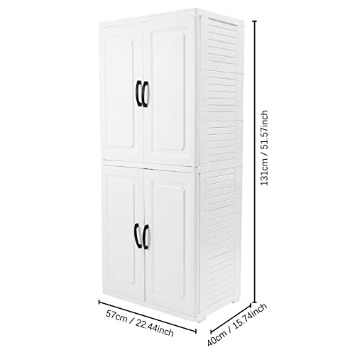 OUKANING Bedroom Storage Cabinets Plastic Clothes Storage Drawer Units with Wheels and Doors Multi-Layer Vertical Wardrobe Organizer for Bedroom Closet Living Room Entryway (22.4 x 15.7 x 51.6in)