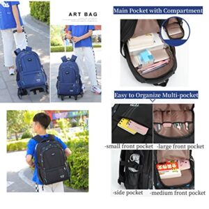 Rolling Backpack for Boys Girls Trolley Bag with Wheels Roller Backpack for Kids Wheeled Middle School Bookbags