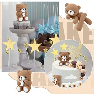 41 Pcs/Set Bear Cake Toppers Mini Bear Cake Decorations Cake Toppers Gold White Pearl Ball for Boy Girl Baby Shower Birthday Party Decorations (Dark Brown, Cute Style)