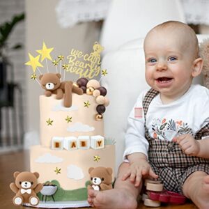 41 Pcs/Set Bear Cake Toppers Mini Bear Cake Decorations Cake Toppers Gold White Pearl Ball for Boy Girl Baby Shower Birthday Party Decorations (Dark Brown, Cute Style)