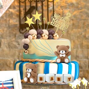 41 Pcs/Set Bear Cake Toppers Mini Bear Cake Decorations Cake Toppers Gold White Pearl Ball for Boy Girl Baby Shower Birthday Party Decorations (Dark Brown, Cute Style)