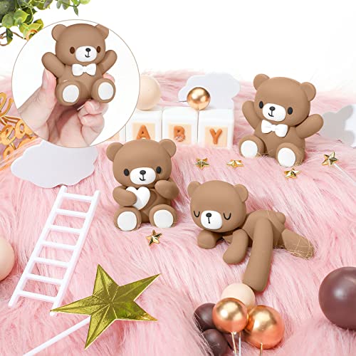 41 Pcs/Set Bear Cake Toppers Mini Bear Cake Decorations Cake Toppers Gold White Pearl Ball for Boy Girl Baby Shower Birthday Party Decorations (Dark Brown, Cute Style)