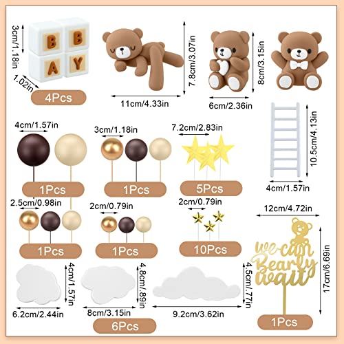 41 Pcs/Set Bear Cake Toppers Mini Bear Cake Decorations Cake Toppers Gold White Pearl Ball for Boy Girl Baby Shower Birthday Party Decorations (Dark Brown, Cute Style)