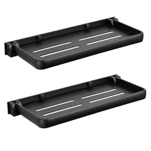 SKIKEN Folding Metal Shelf for Bathroom Wall Mounted, Small Folding Shelf for Laundry Room, 90° Fold Up and Waterproof, Toilet Phone Holder Shelf, Small Shelf for Sink Side, Kitchen(2 Pack, Black)