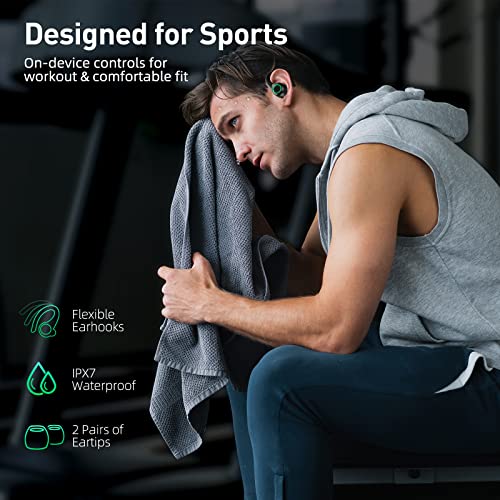 PUREROYI Bluetooth Headphones Wireless Earbuds, 100Hrs Playback Over Ear Earphones with Earhooks, Dual-LED Display, IPX7 Waterproof, Ear Buds Built-in Mic Headset for Sports Running Workout Black