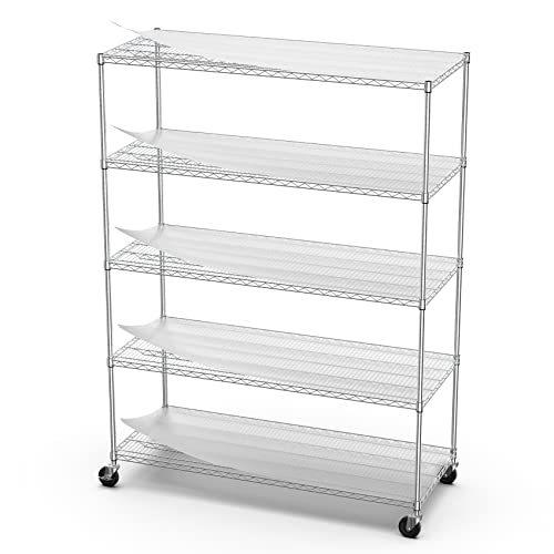 5 Tier NSF Metal Shelf Wire Shelving Unit, 7500lbs Capacity Heavy Duty Adjustable Storage Rack with Wheels & Shelf Liners for Commercial Grade Utility Steel Storage Rack , 82"H x 60"L x 24"D - Chrome